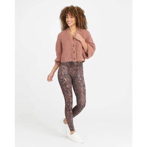 Spanx Faux Leather Snake Shine Leggings Sz M Mocha snake